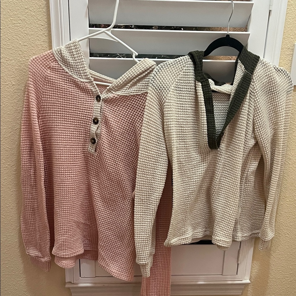 Cozy Pink and Cream Waffle Knit Sweater Duo